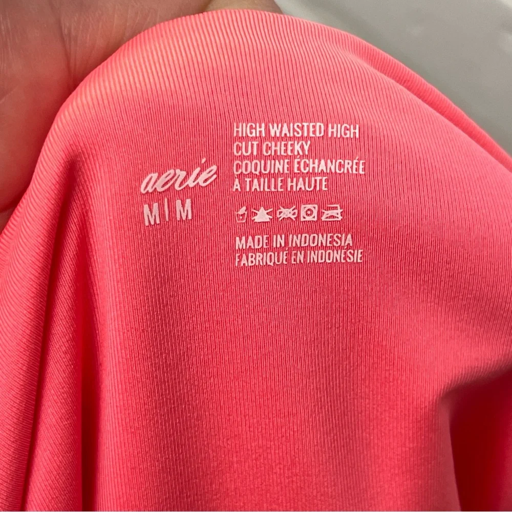 Aerie High-Waisted high cut Bikini Bottom bright pink front tie bow size Med new
